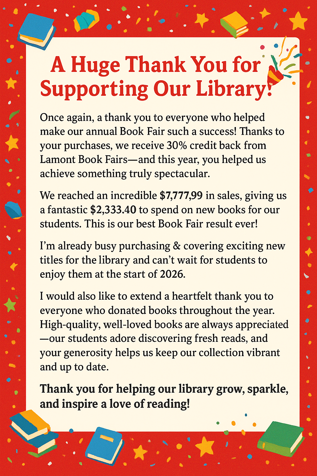 Library end of year thank you