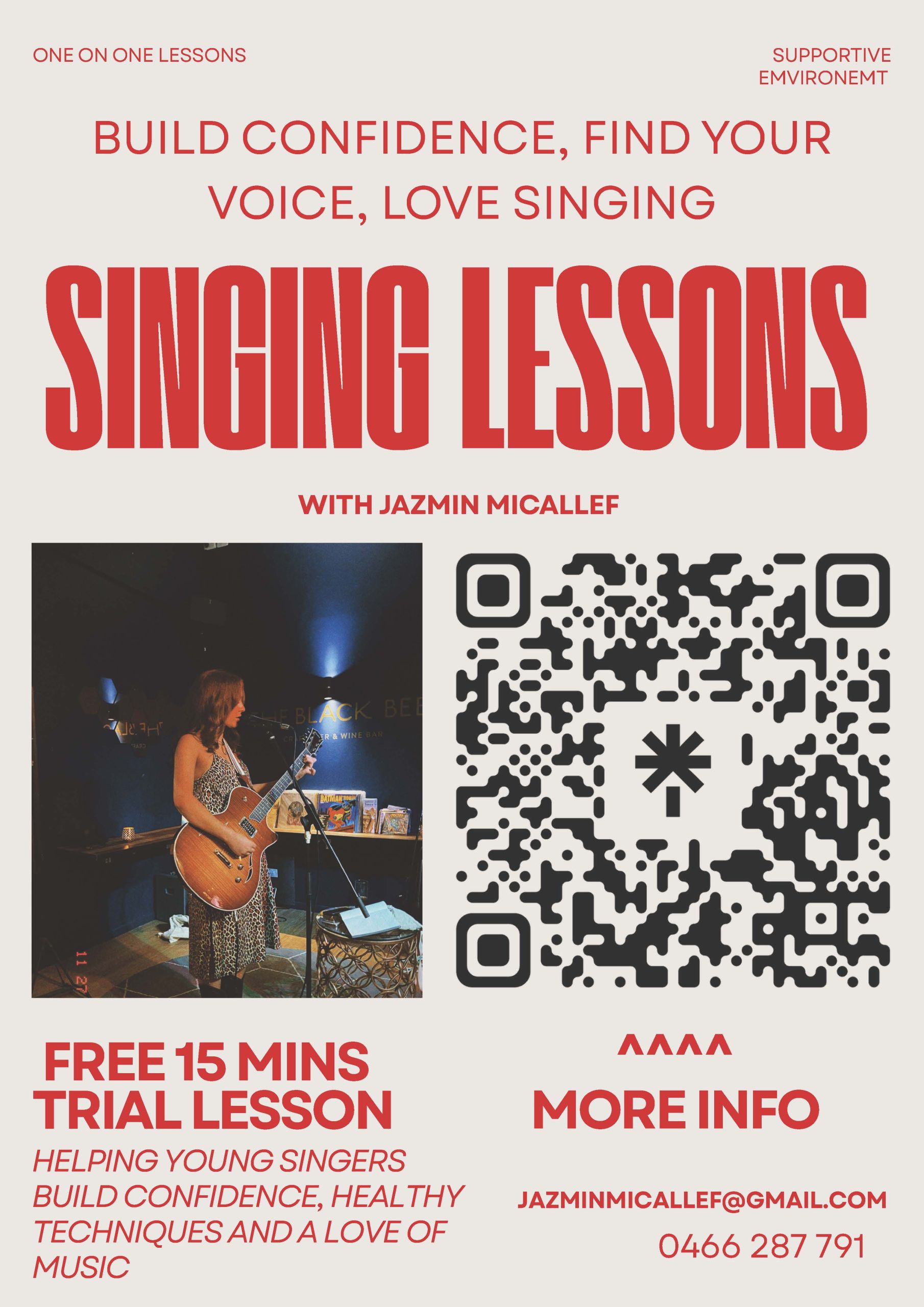 Red and Beige Bold Simple Music Concert Poster